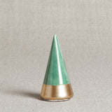Modern emerald green ring holder with crackle glaze and gold leaf base.