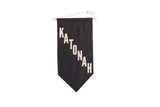 Navy Katonah Felt Flag Banner with diagonal hand-cut cream letters, 18