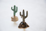 Handmade dark ceramic cactus totem crafted from speckled clay, 4 inches tall.