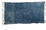 Collectible hand-woven indigo cotton throw, deep variegated blue, with fringe. 45