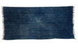 Collectible hand woven vintage indigo throw, dark blue with subtle horizontal weave variations, 37x77.
