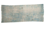 Vintage light indigo throw, hand woven with variegated blue and cream horizontal panels, 32