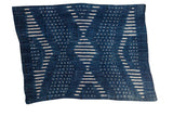 Vintage African hand-woven indigo throw, bold geometric pattern of off-white dashes and dots, 45x60.