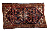 Vintage distressed Malayer runner, deep navy blue with Herati pattern, center medallion, 2'3