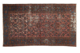 Distressed Malayer Persian rug with all-over Herati pattern, faded raspberry and indigo.