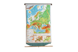 Vintage Europe pictorial relief pull-down map with vibrant colors and aged patina.