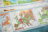 Vintage Europe pull-down map detail, displaying central Europe's population density in green, pink, and brown.