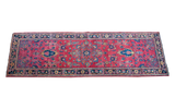 Unique Persian Sarouk runner rug, rich dark cranberry and blue medallion, 2'2