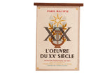 Mid Century French Louvre poster, 1952 starburst and lyre design, red and gold.