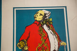 Vintage Don Pasquale opera poster showing stylized man's yellow face and red coat.