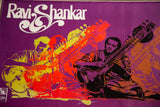 Vintage 1960s Ravi Shankar music poster highlighting musician playing sitar.