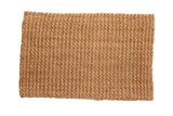 Gold hand woven entrance mat with coarse natural fiber texture, 2'1