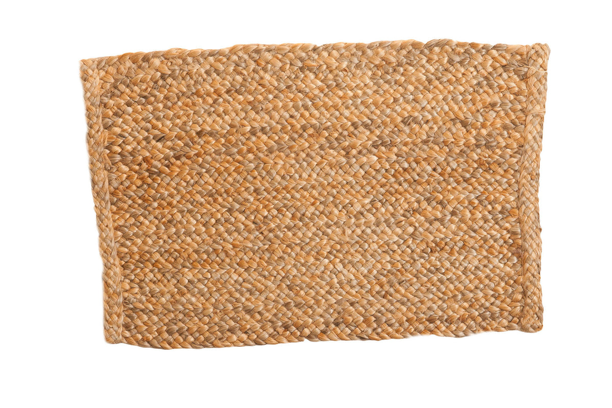 Hand braided gold entrance mat with natural hemp and jute fibers, 2' x 3'4".