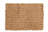 Hand braided entrance mat with warm tan and gold tones, 2'3