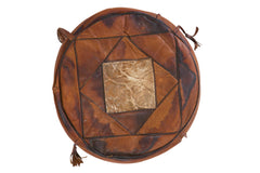 Small Vintage Leather Pouf // ONH Item 3064