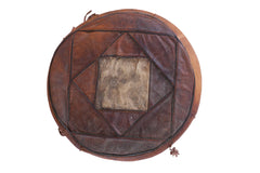 Small Vintage Leather Pouf // ONH Item 3065