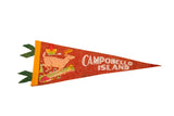Vintage red-orange Campobello Island felt pennant with deer and 'Canada' maple leaf.