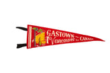 1940s red felt Gastown Vancouver BC Canada flag, Gassy Jack illustration, 6x18.