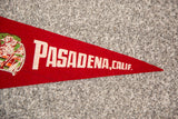 Pointed tip of vintage red felt flag showing 