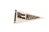 Vintage Mississippi State felt pennant banner in light beige with black print, 4x8 inches.
