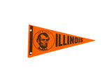Vintage Illinois Land of Lincoln orange felt flag with Abraham Lincoln portrait.