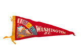 Red vintage 1966 Washington D.C. felt pennant flag, Capitol building, yellow ties, 7x18 inches.