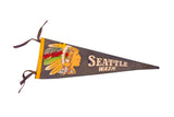 Vintage Seattle Washington felt flag, dark gray with colorful chief illustration, yellow border, 6x17 inches.