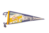 Blue and yellow vintage North Conway NH felt flag with Cranmore Mountain Skimobile illustration.