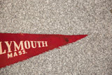 Vintage red felt Plymouth flag tip, showing age-related wear and partial text.