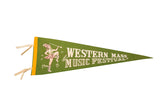 Western Mass Music Festival felt flag, vintage 1940s green with majorette graphic.