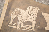 Vintage Yale felt flag detail: bulldog mascot, 'BEAT EM YALE' text, and aged blue felt.