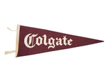 Vintage Colgate University felt flag, off-white gothic script on deep red, 10