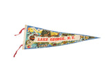 Vintage Lake George NY felt flag pennant with colorful illustrations of lake activities, 8x25 inches.