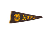 Vintage dark felt US Navy Naval Academy flag with gold crest and 