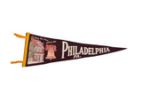 Vintage dark brown felt Philadelphia PA pennant, Betsy Ross House, Liberty Bell.