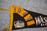 Vintage Washington DC felt flag detail, with blue '1947' and white Capitol illustration.