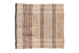 1930s vintage Scandinavian hand-woven rag rug with ivory, beige, charcoal blue vertical stripes.