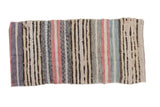 Hand woven vintage Scandinavian rag rug runner, striped in ivory, blush, blue, charcoal, 2'1