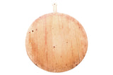 Vintage wooden pizza board handle and rustic wood grain patina.