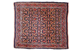 Vintage Bijar Square Rug, allover intricate Herati motif on dark indigo, rich red borders, gem tones. 2'4
