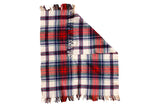Classic 1970s vintage plaid wool blanket with red, green, and ivory colors, 46x60.