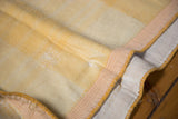 Vintage wool blanket with sunshine yellow plaid, hand-stitched edge, and white cotton backing.