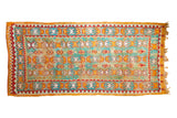 Vintage Moroccan Murat runner, mint aqua field, repeating geometric patterns. 4'4