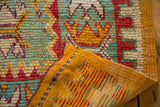 Thick pile detail of the Moroccan Murat runner, mint green geometric pattern, hand-knotted reverse.