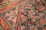 Intricate Herati design in indigo and red with pale green border, antique Fereghan.