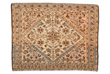 Antique Persian Farahan Sarouk rug with central floral medallion, blush, brown, blue, 1'11