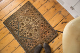 Antique Farahan Sarouk bag face rug with centrally oriented blossoming medallion and delicate tendrils.