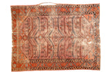 Distressed antique Lilihan rug, unique geometric patterns in rich terracotta, mauve, powder blue, 4'10