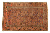 Distressed Belouch rug, allover diamond gul design in madder red, copper, navy, 2'7