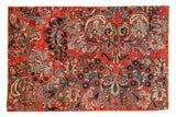 Hand knotted Vintage Sarouk Fragment Rug, cherry red field, vibrant floral design, 2'3